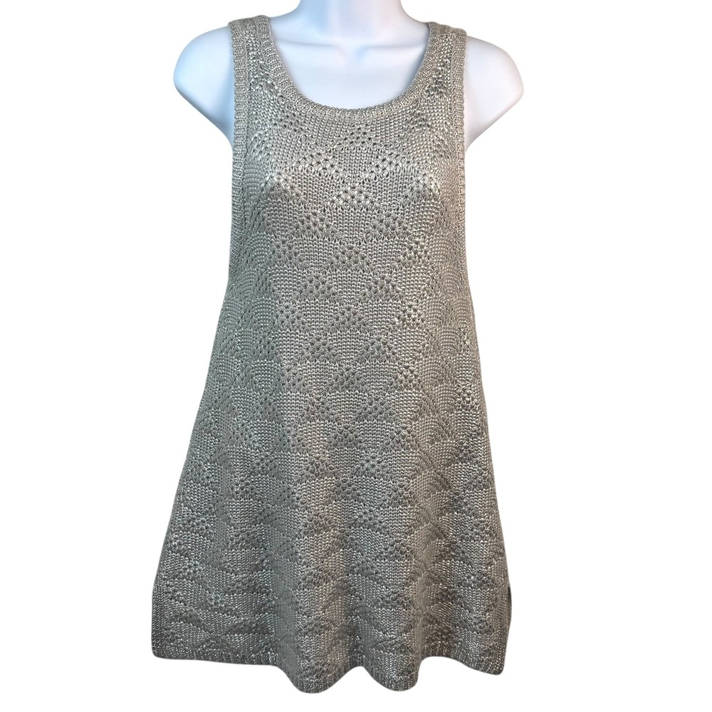 Moth Anthropologie Sweater Metallic Knit Tank Tunic Silver Sparkle Sleeveless